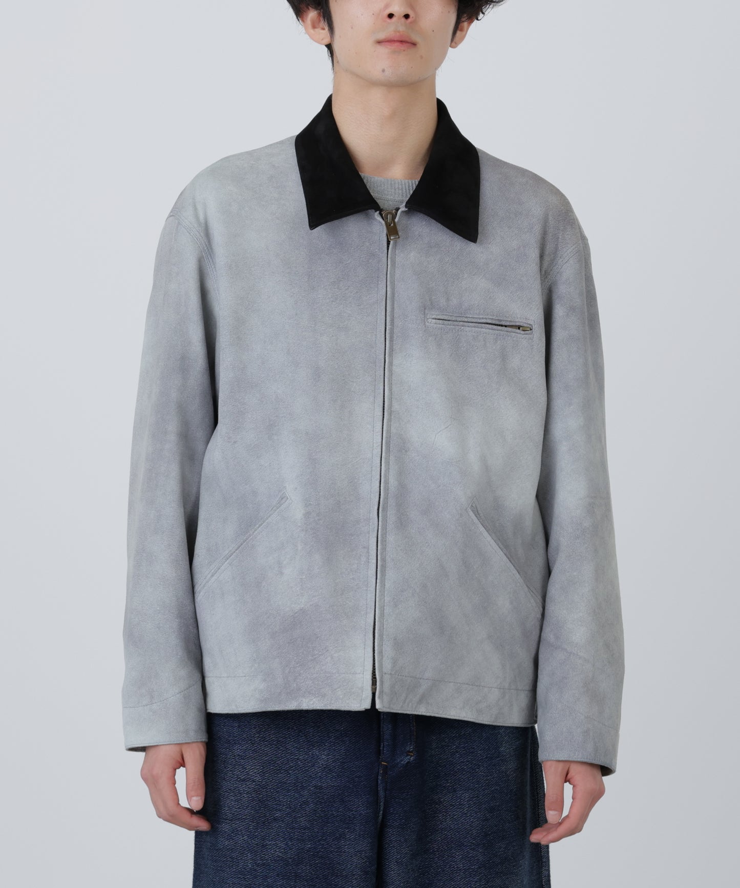 LEATHER DETROIT JACKET ‐Goat suede Antique finish‐