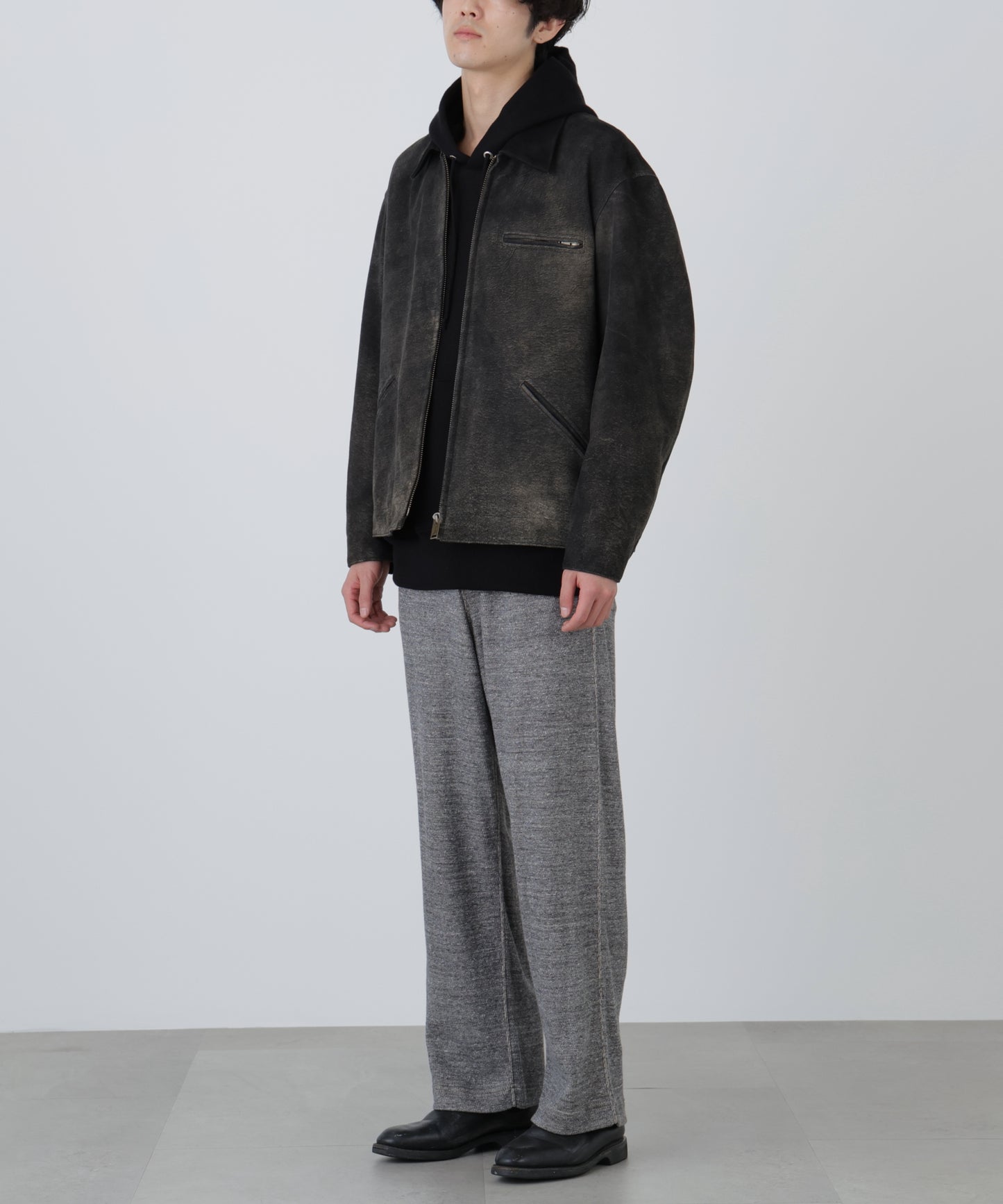 LEATHER DETROIT JACKET ‐Goat suede Antique finish‐
