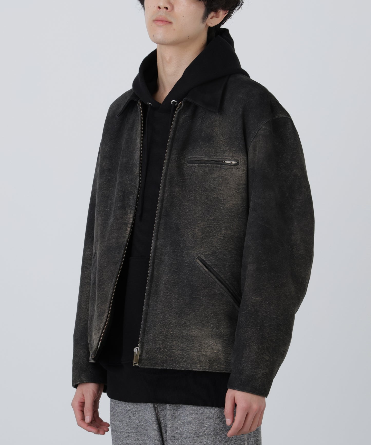 LEATHER DETROIT JACKET ‐Goat suede Antique finish‐