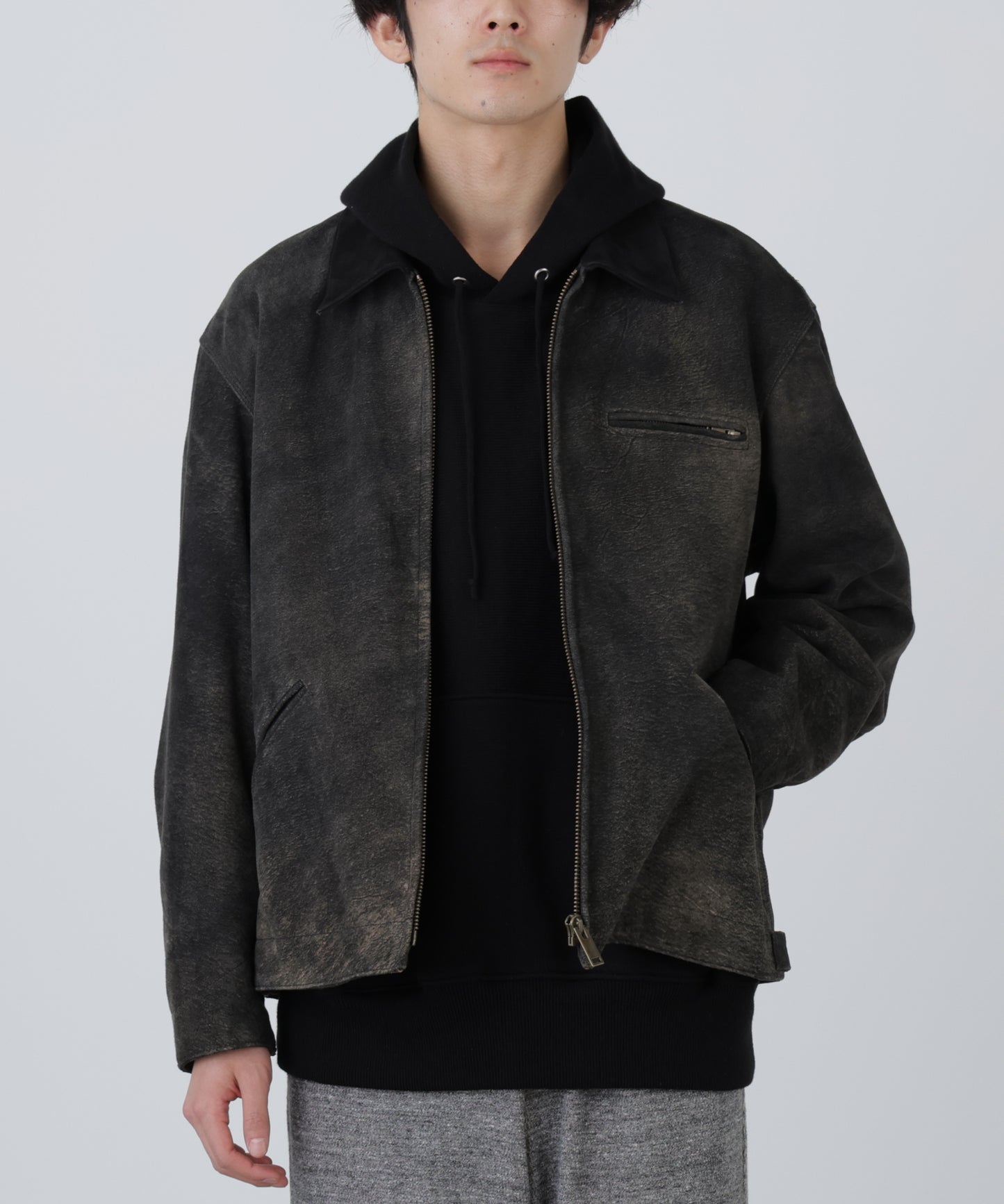 LEATHER DETROIT JACKET ‐Goat suede Antique finish‐
