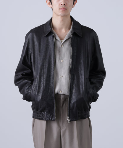 LEATHER ZIP UP BLOUSON ‐Sheep Shrink leathe‐