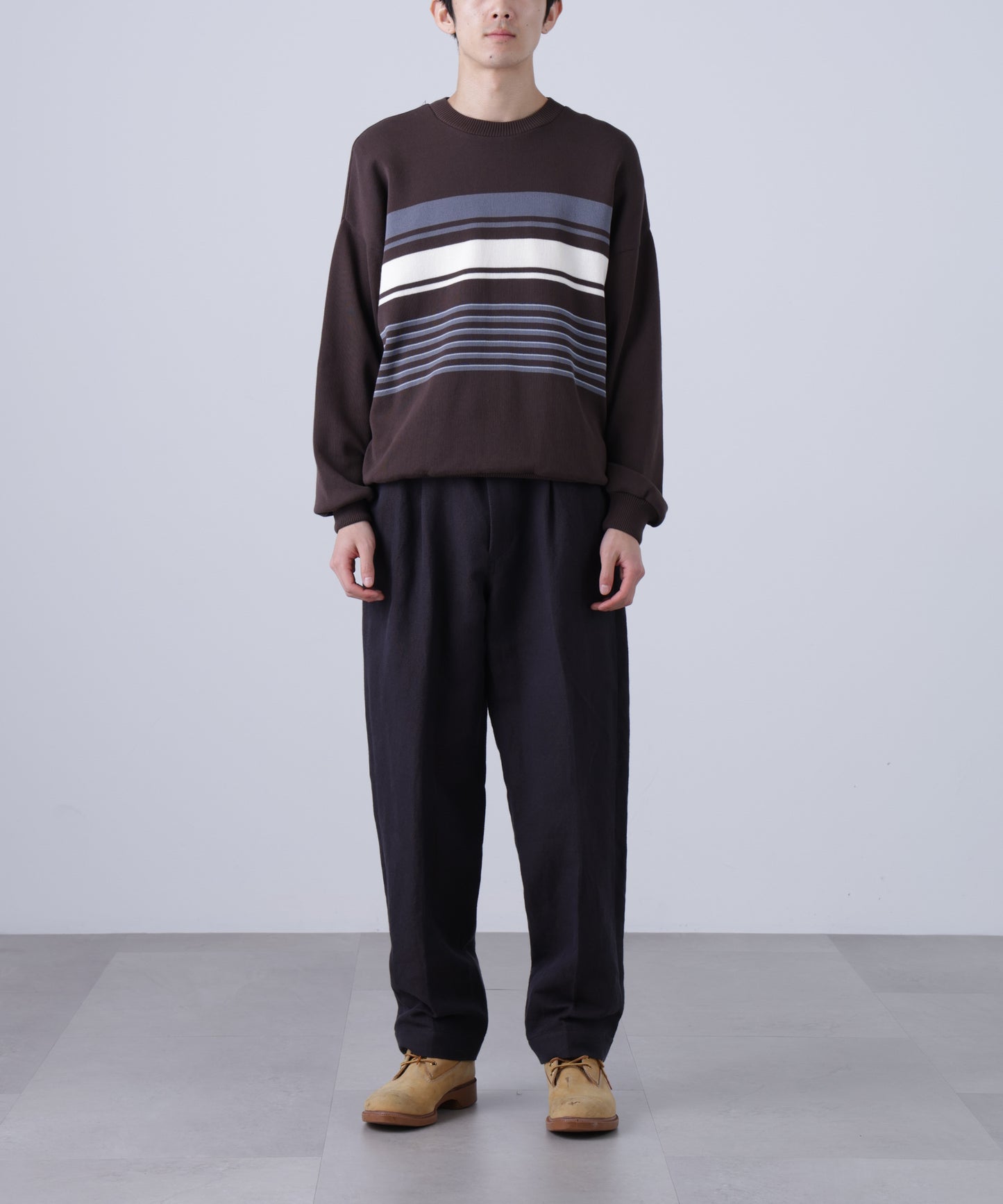 CREW NECK STRIPE KNIT SWEATER ‐Cool touch Organic cotton‐