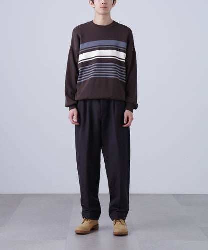CREW NECK STRIPE KNIT SWEATER ‐Cool touch Organic cotton‐