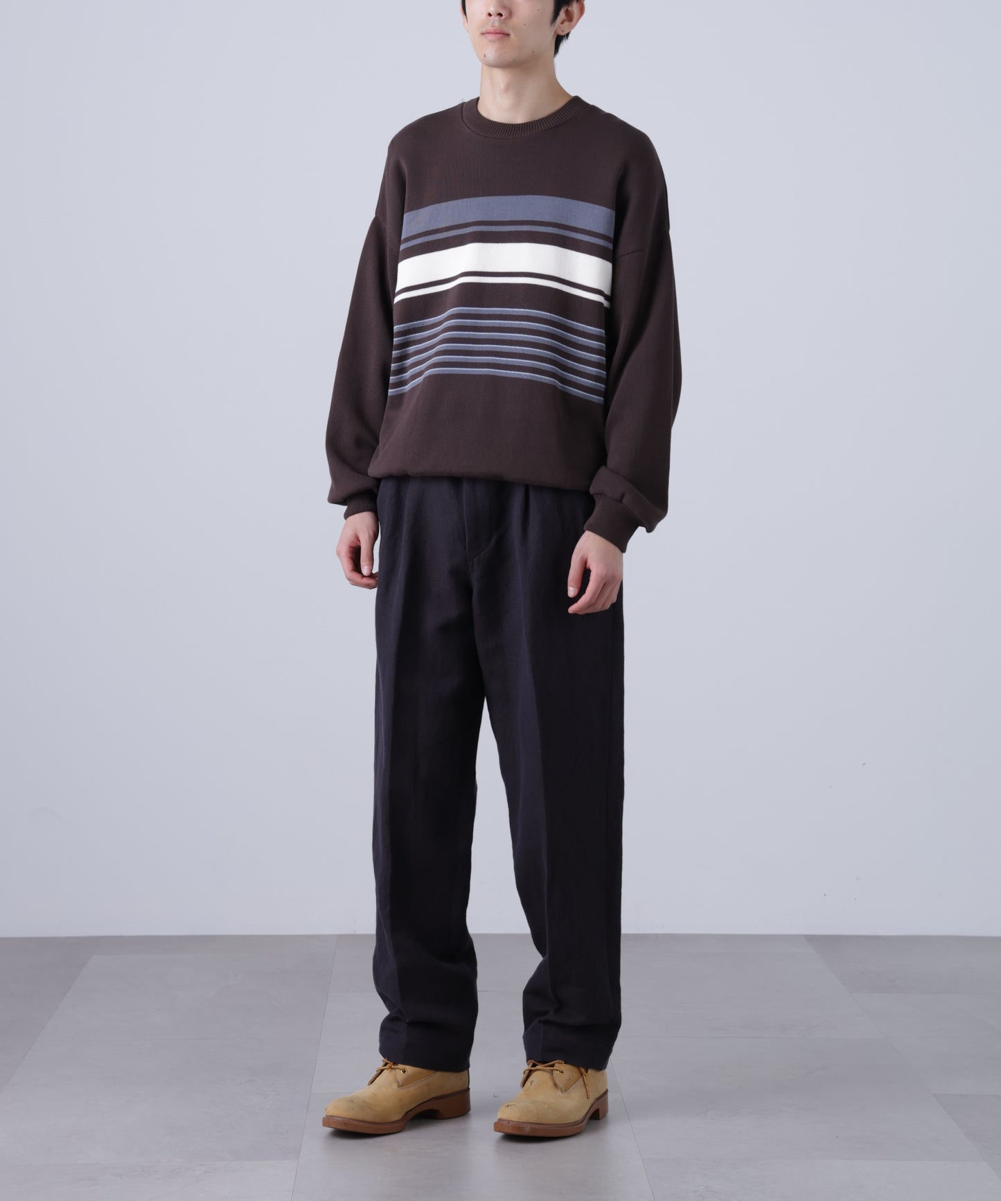 CREW NECK STRIPE KNIT SWEATER ‐Cool touch Organic cotton‐