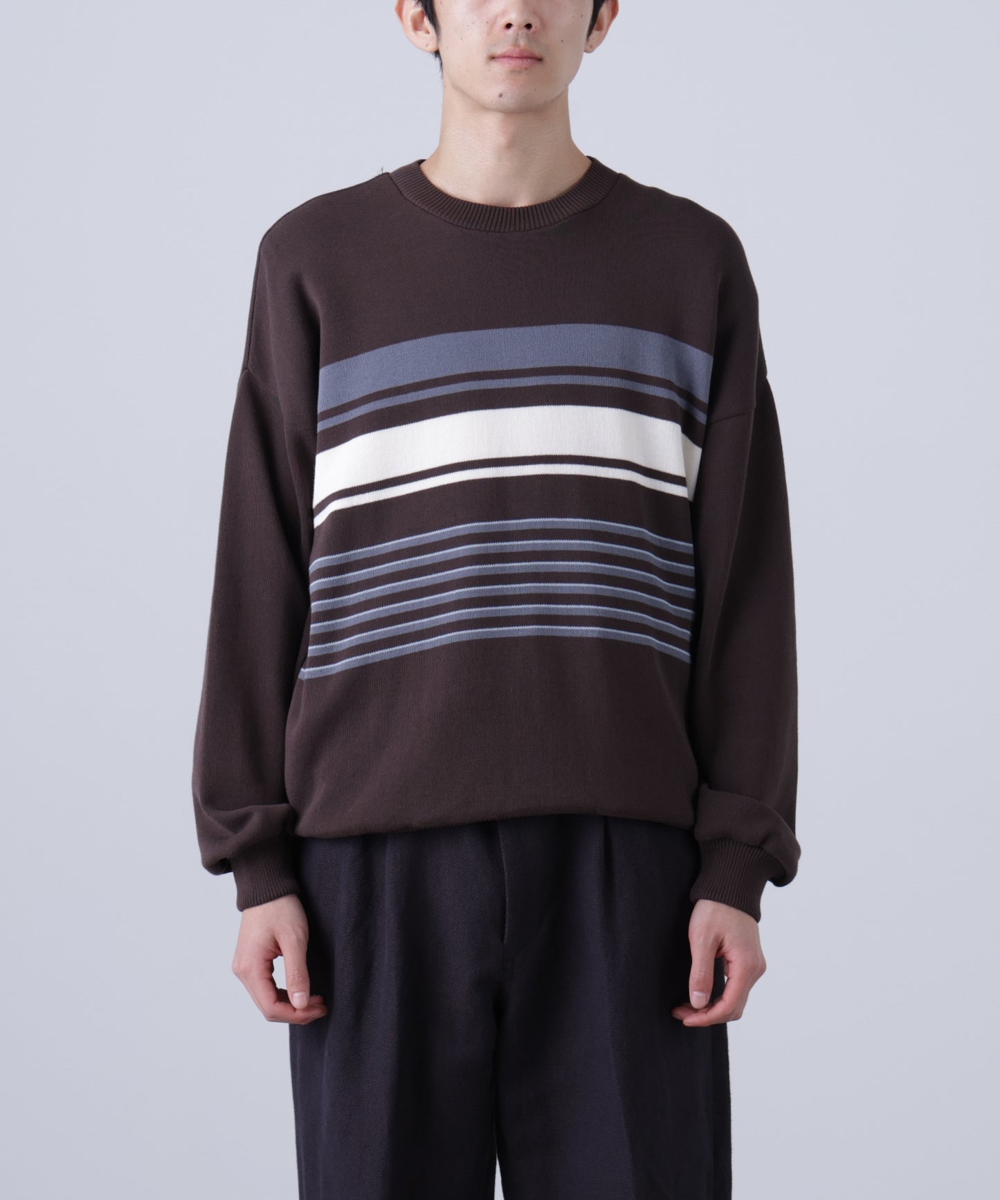 CREW NECK STRIPE KNIT SWEATER ‐Cool touch Organic cotton‐