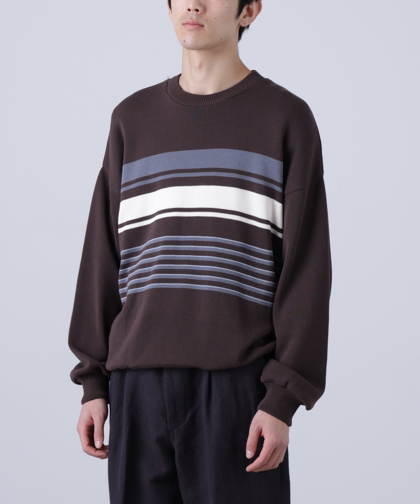CREW NECK STRIPE KNIT SWEATER ‐Cool touch Organic cotton‐