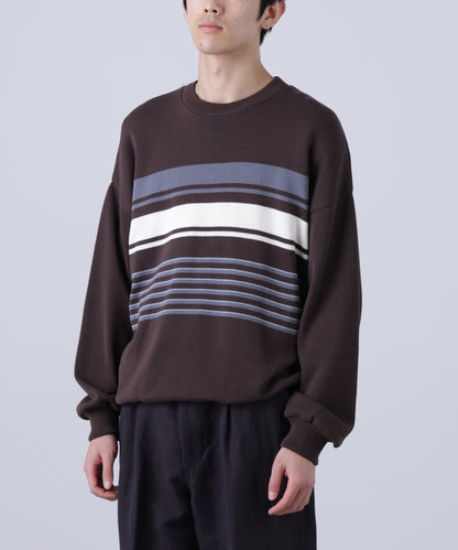 CREW NECK STRIPE KNIT SWEATER ‐Cool touch Organic cotton‐