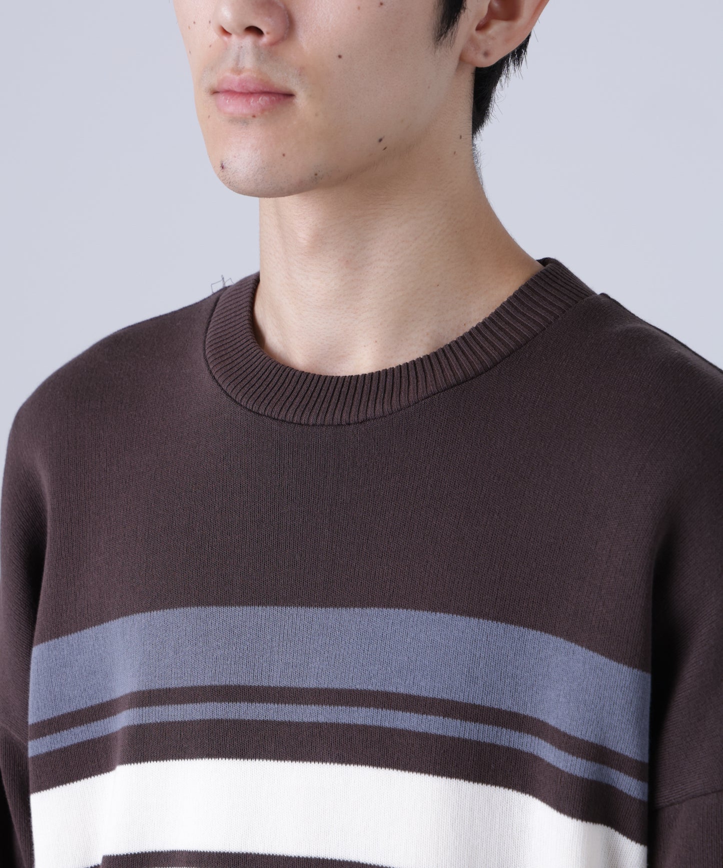 CREW NECK STRIPE KNIT SWEATER ‐Cool touch Organic cotton‐