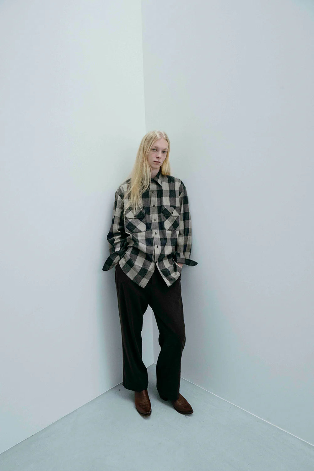 BUFFALO CHECK LOOSE WORK SH   L/S - Discharge printing -