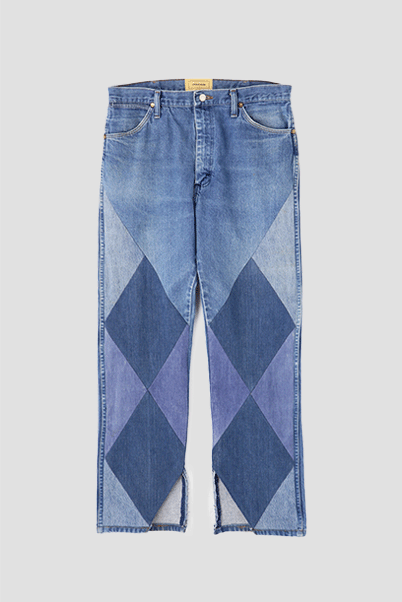 REWORK DENIM PANTS - Diamond pattern -