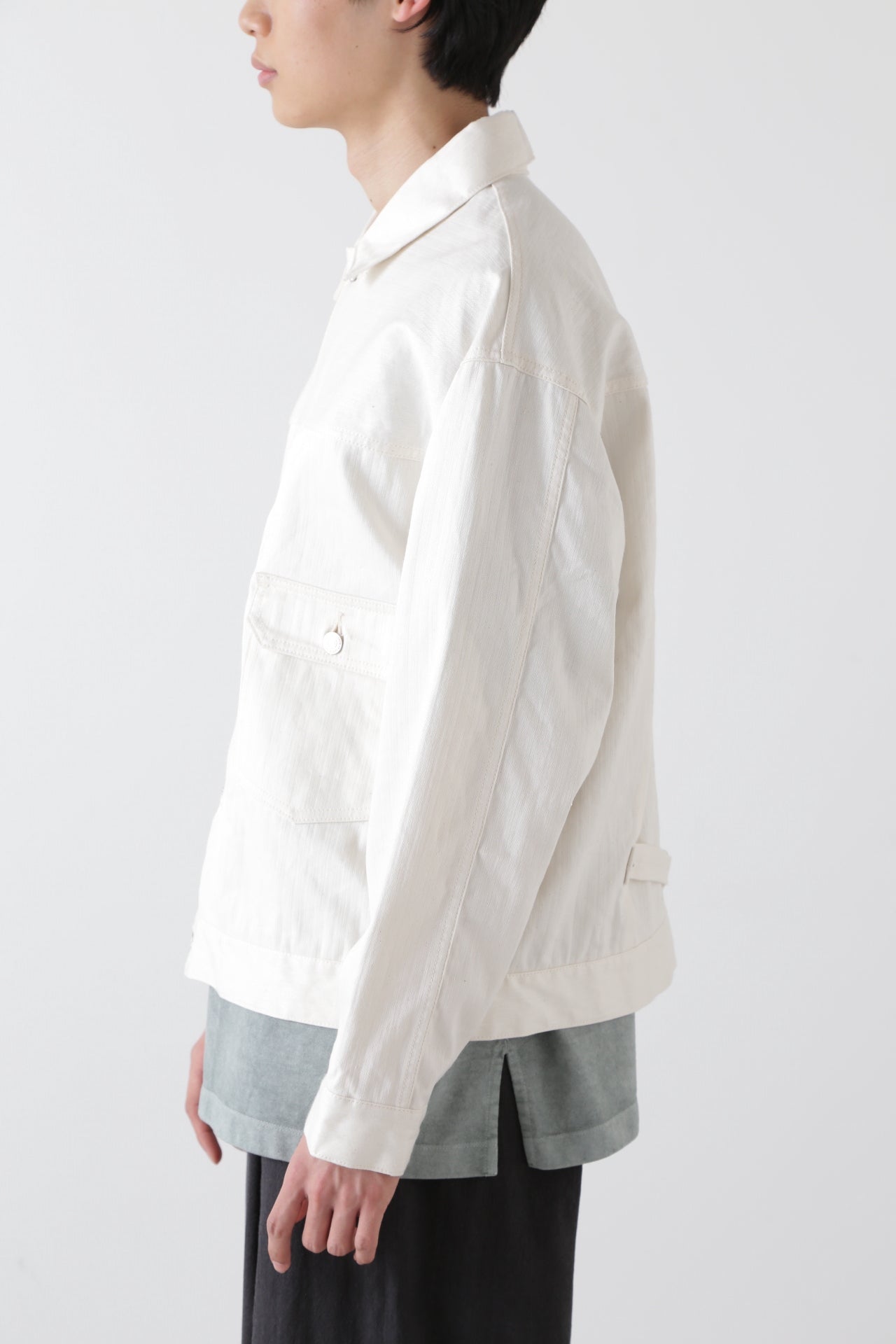 1ST TYPE HERRINGBONE DENIM JACKET -LINEN / COTTON-