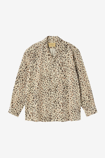 COTTON VELVET OPEN COLLAR SHIRTS -LEOPARD PATTERN PRINT-