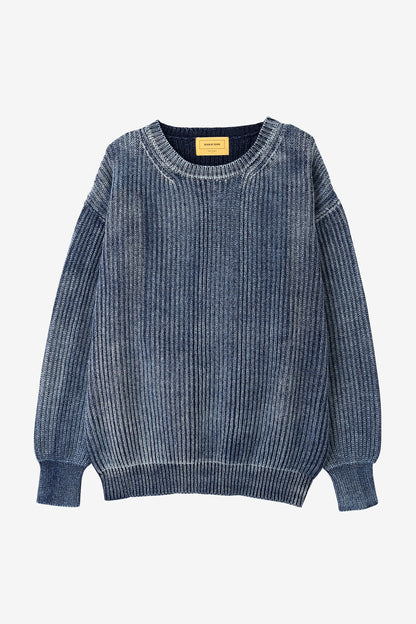INDIGO CREW NECK KNIT -VINTAGE FINISH-