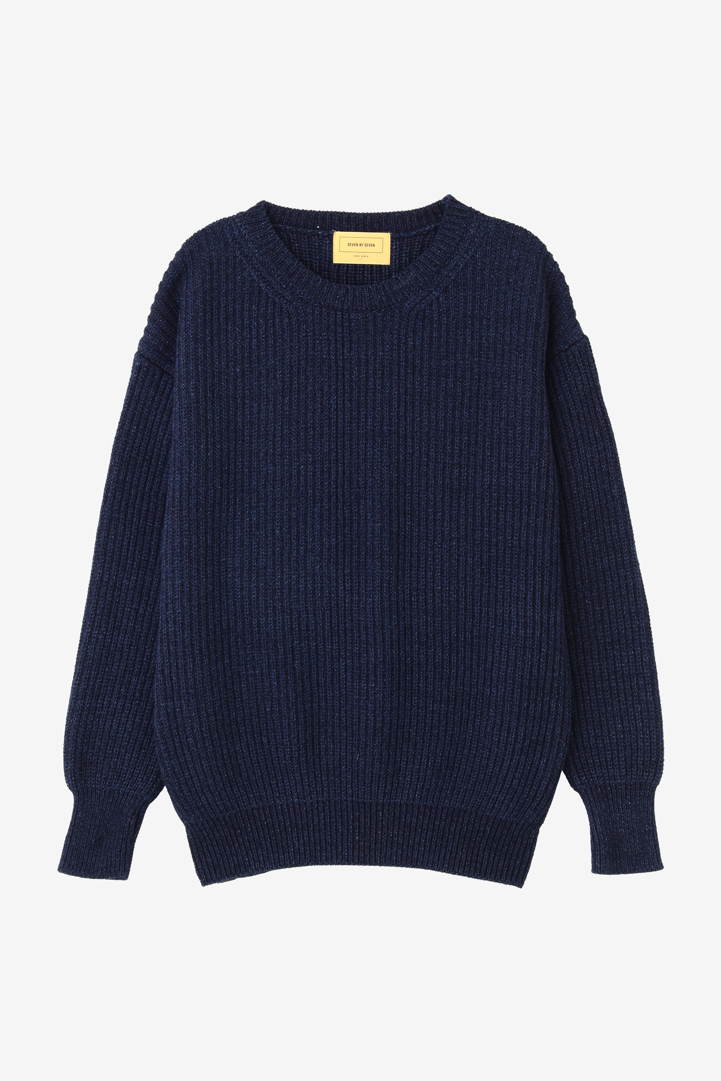 INDIGO CREW NECK KNIT -ONE WASH- | SEVEN BY SEVEN