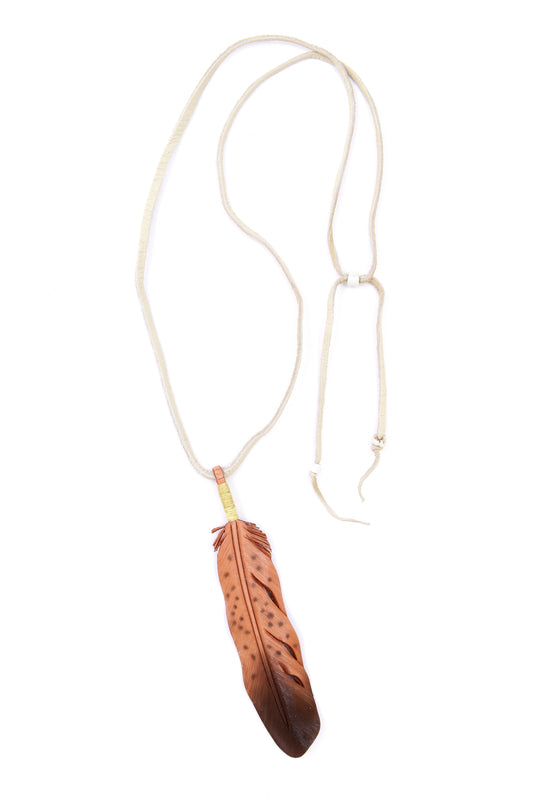 LEATHER CARVING FEATHER COLOR NECKLACE -Large-