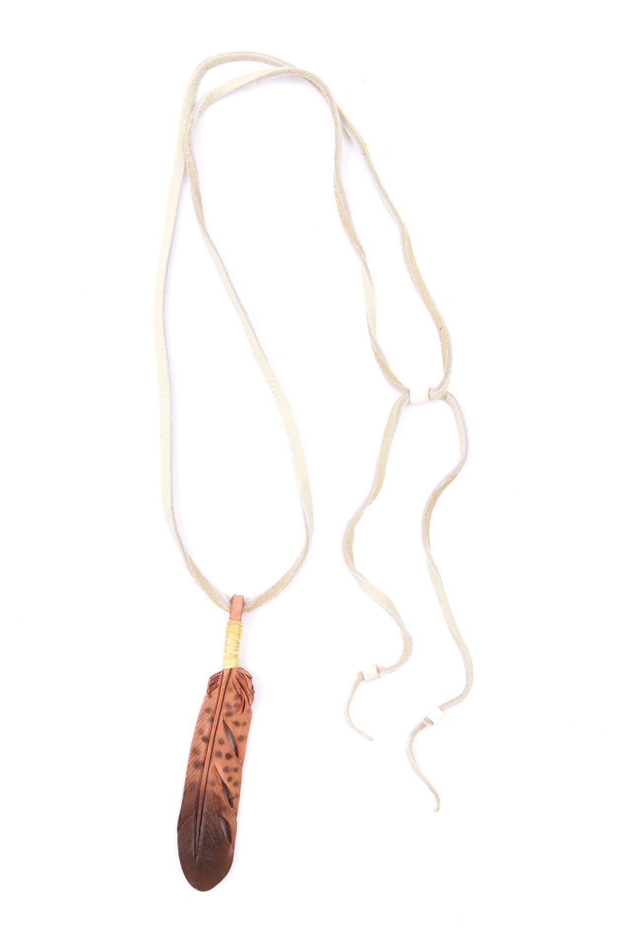 LEATHER CARVING FEATHER COLOR NECKLACE -Small-