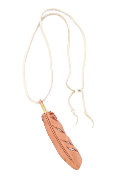 LEATHER CARVING FEATHER NECKLACE -Large-