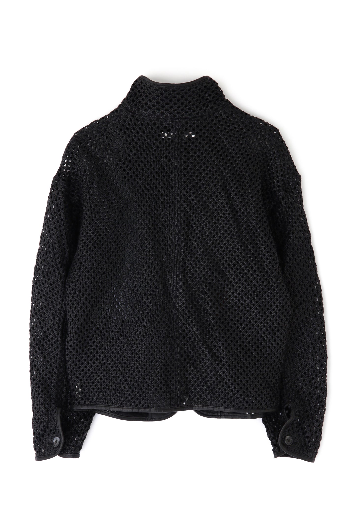 STAND COLLAR MACRAME LEATHER BLOUSON - Goat leather -