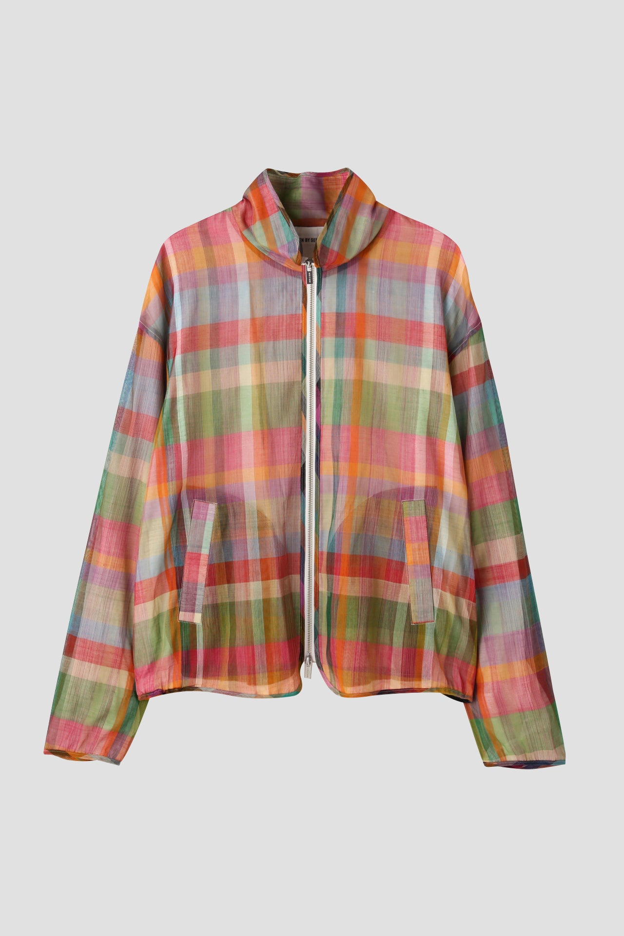 STANDCOLLAR ZIP UP BLOUSON - Handwoven Madras check -