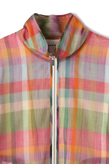 STANDCOLLAR ZIP UP BLOUSON - Handwoven Madras check -