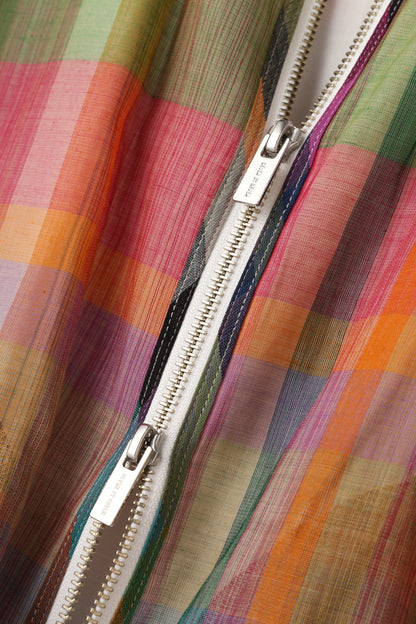 STANDCOLLAR ZIP UP BLOUSON - Handwoven Madras check -