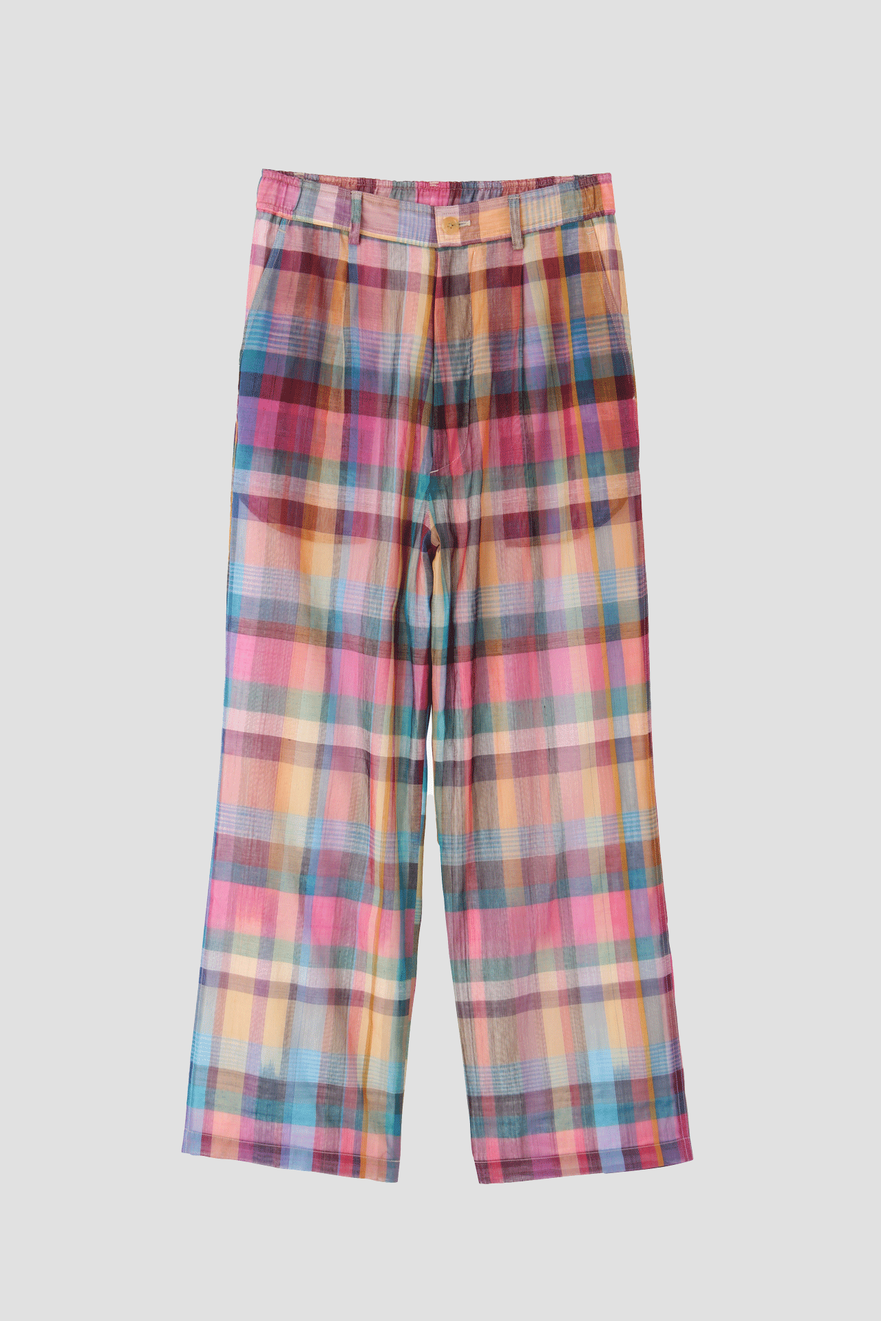 EASY TYPE SHEER TROUSERS - Handwoven Madras check -