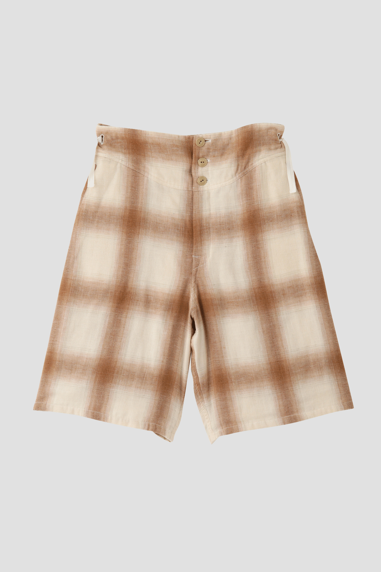 TRIPLE GAUZE CHECK MILITARY SHORT PANTS - Unstained organic cotton -