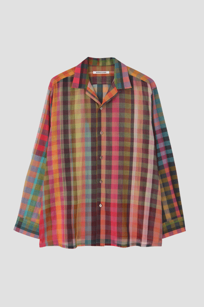 OPEN COLLAR SHEER SHIRTS L/S - Handwoven Madras check -