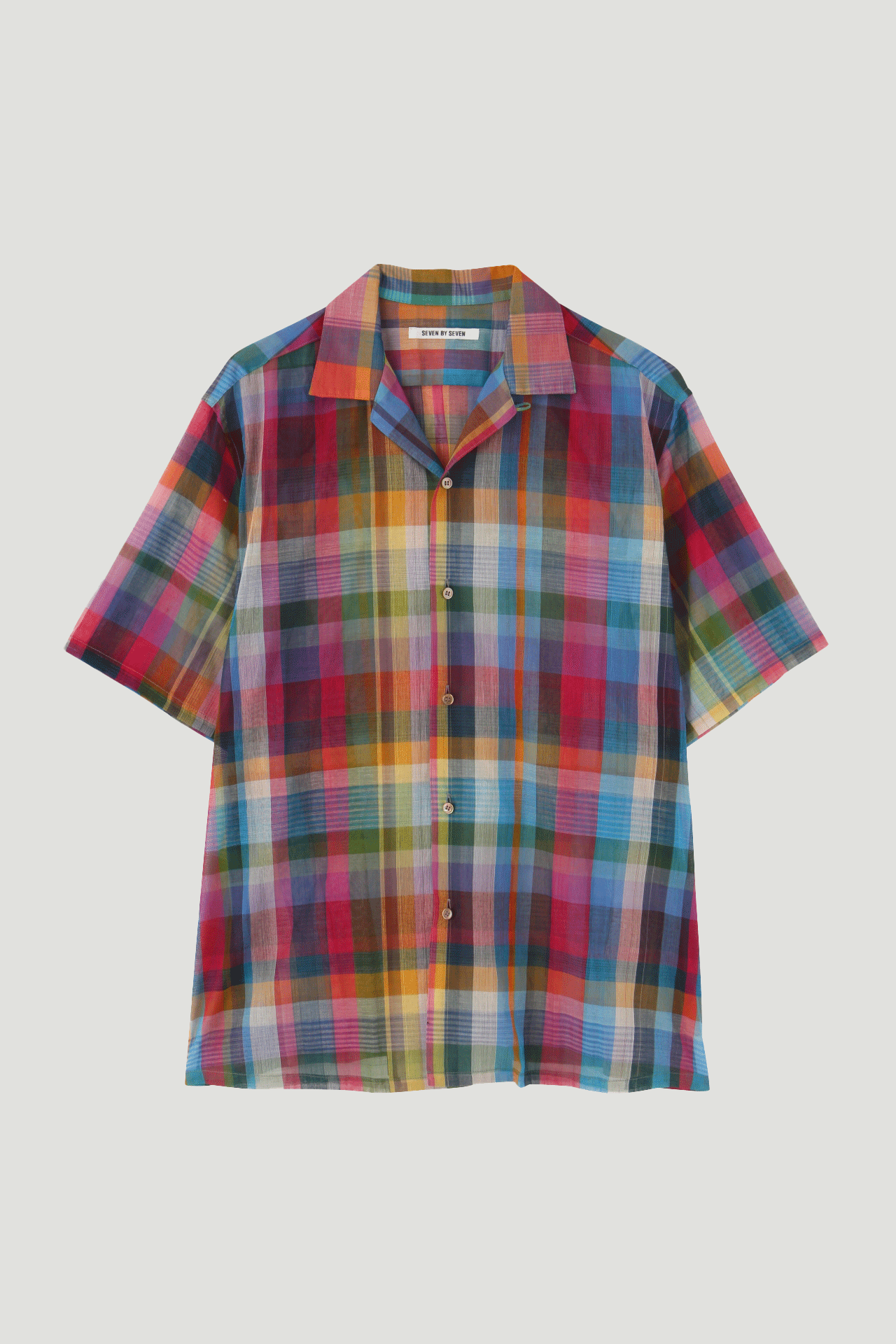 OPEN COLLAR SHEER SHIRTS S/S - Handwoven Madras check -