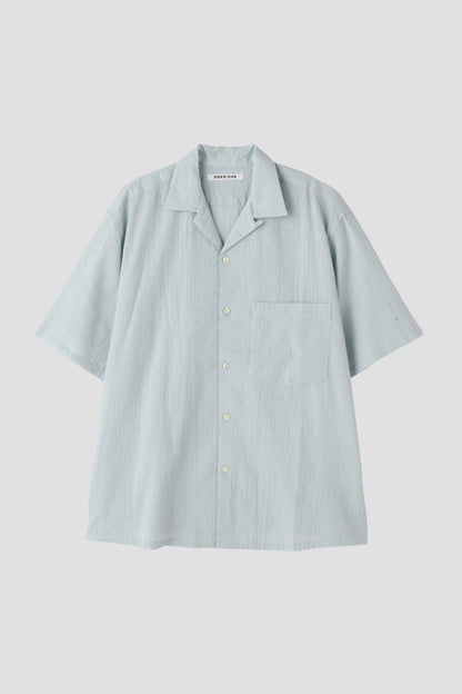 OVER DYED OPEN COLLAR SHIRTS S/S - Stripe seersucker -