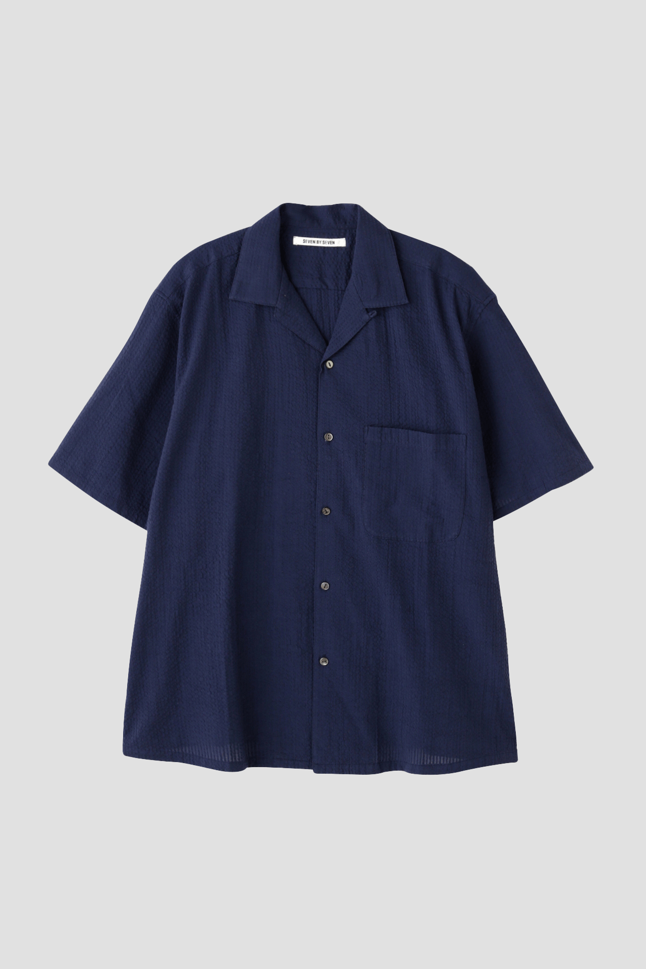 OVER DYED OPEN COLLAR SHIRTS S/S - Stripe seersucker -