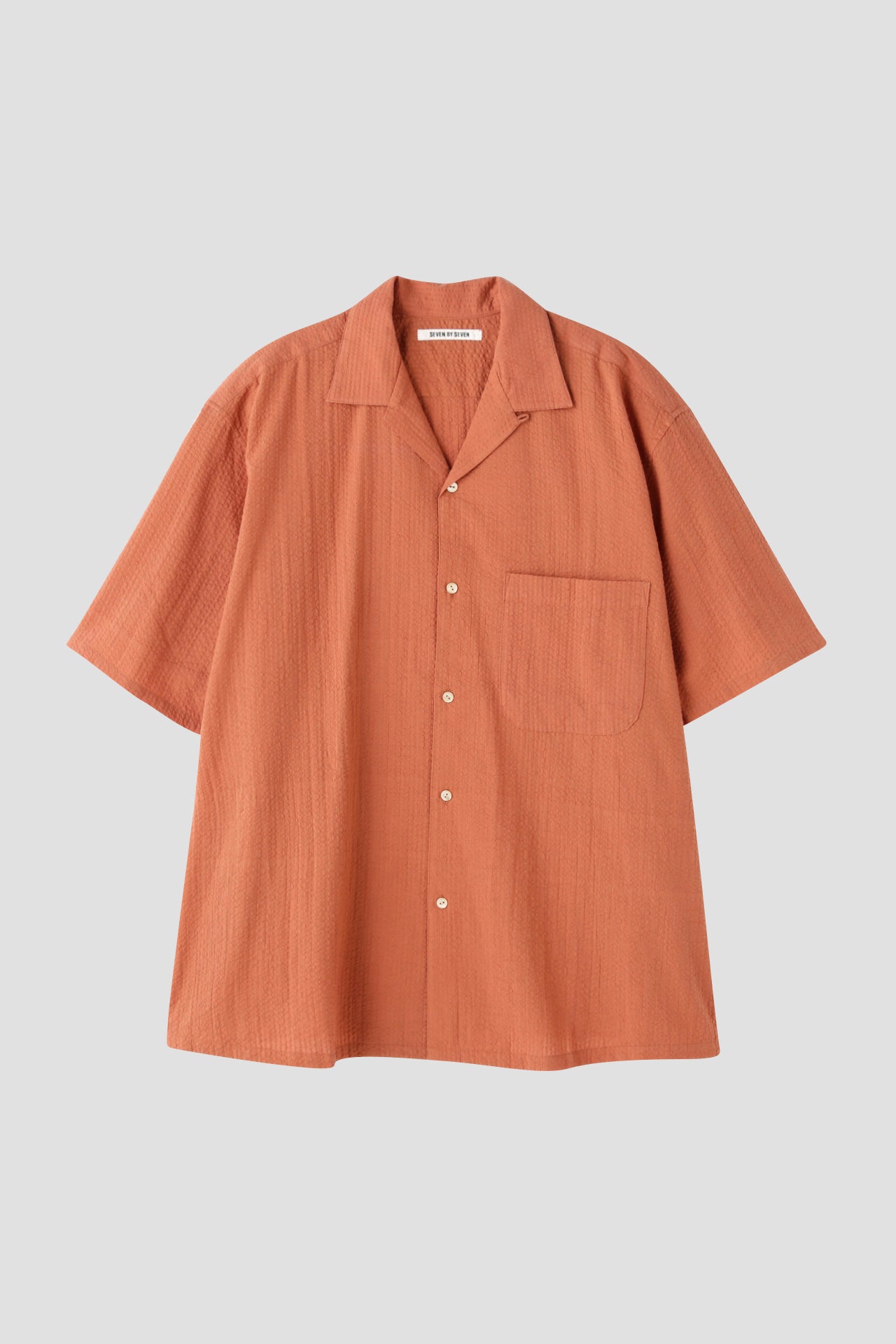 OVER DYED OPEN COLLAR SHIRTS S/S - Stripe seersucker -