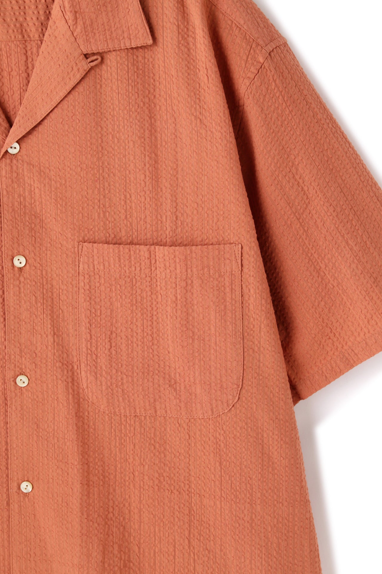 OVER DYED OPEN COLLAR SHIRTS S/S - Stripe seersucker -