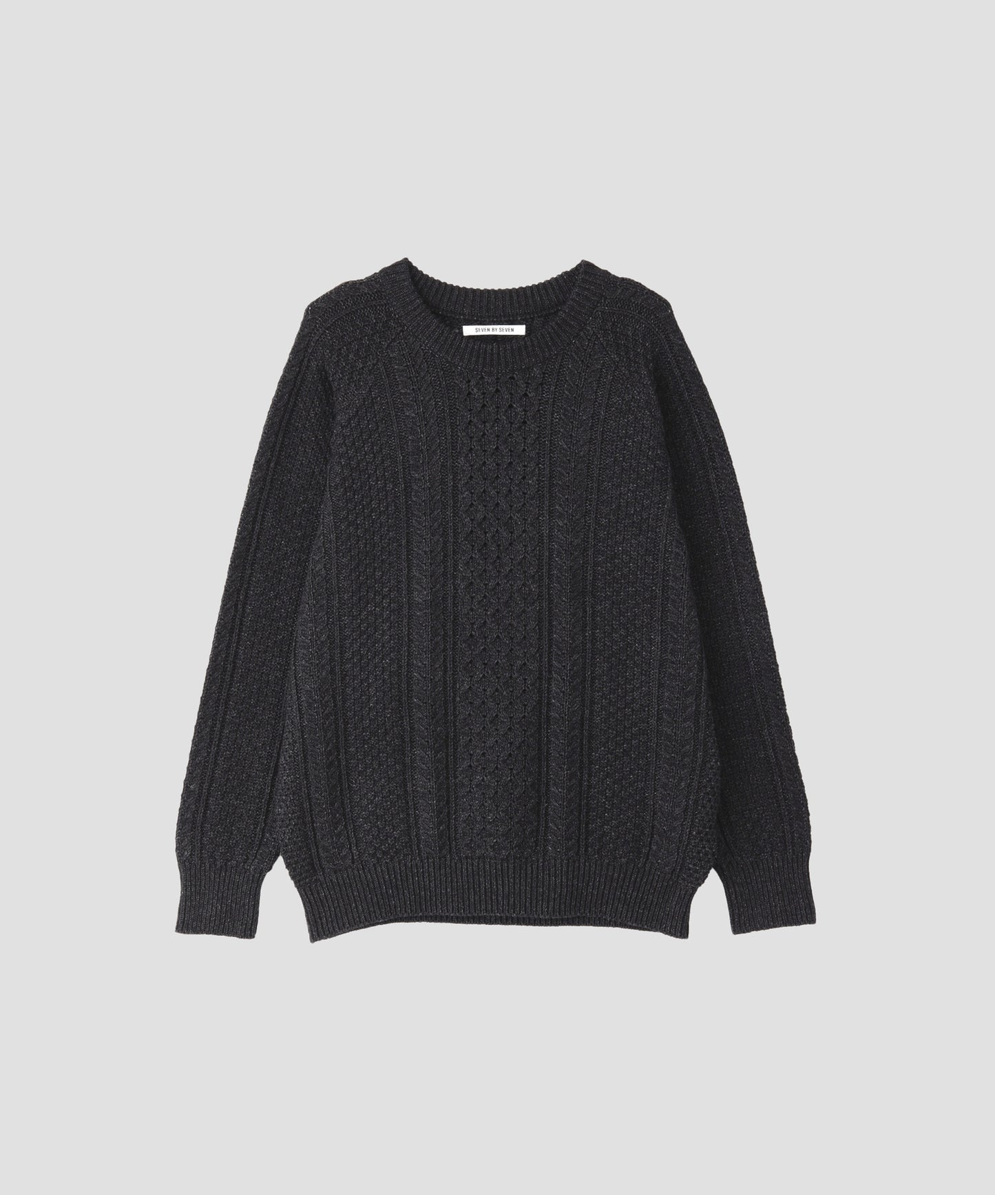 INDIGO YARN CREW NECK CABLE SWEATER - One wash -