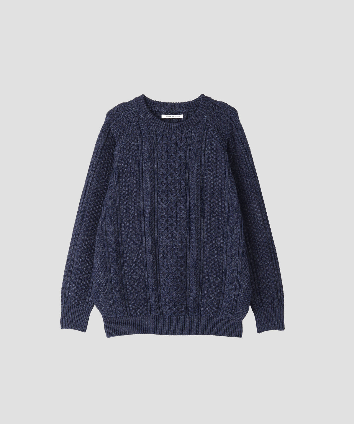 INDIGO YARN CREW NECK CABLE SWEATER - One wash - | SEVEN BY SEVEN