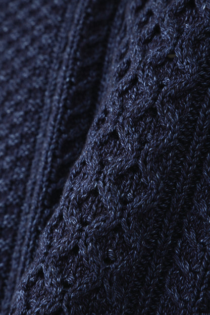 INDIGO YARN CREW NECK CABLE SWEATER - One wash -