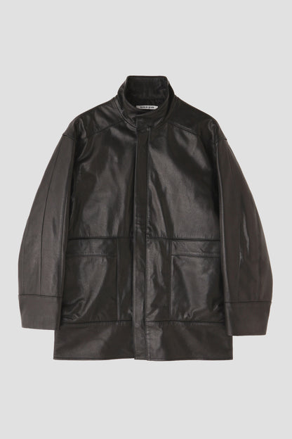 STAND-UP COLLAR LEATHER CAR COAT ‐Goat leather‐