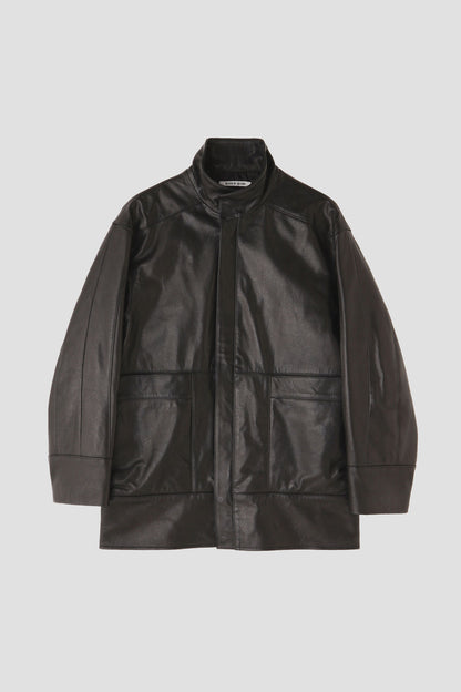 STAND-UP COLLAR LEATHER CAR COAT ‐Goat leather‐