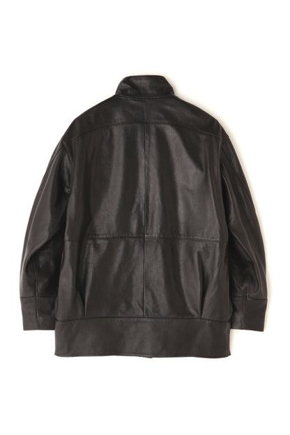 STAND-UP COLLAR LEATHER CAR COAT ‐Goat leather‐