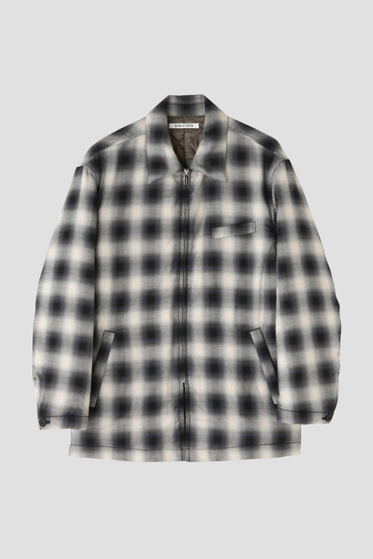 OMBRE CHECK ZIP UP LONG BLOUSON ‐Cotton / Yak‐