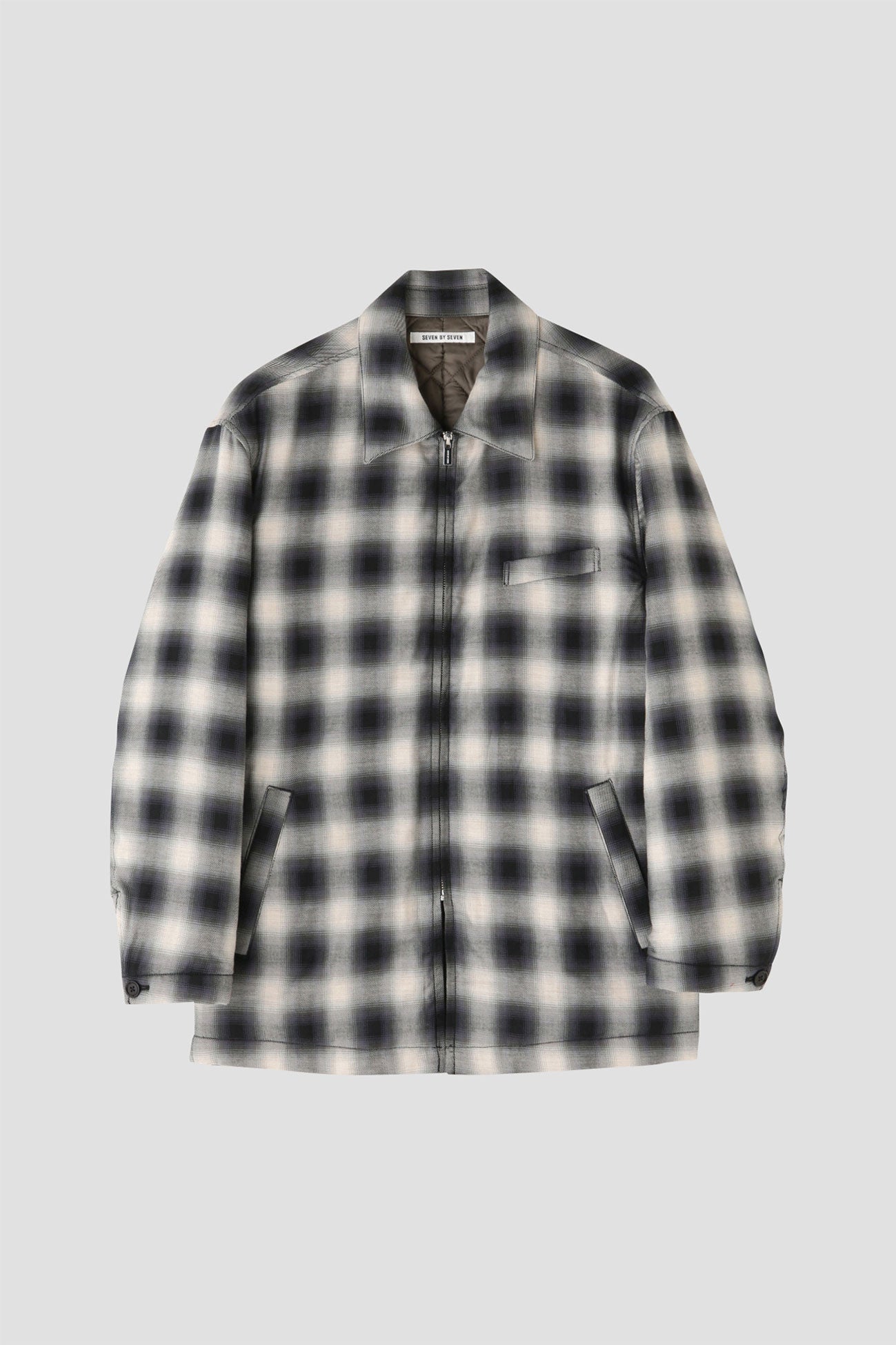 OMBRE CHECK ZIP UP LONG BLOUSON ‐Cotton / Yak‐