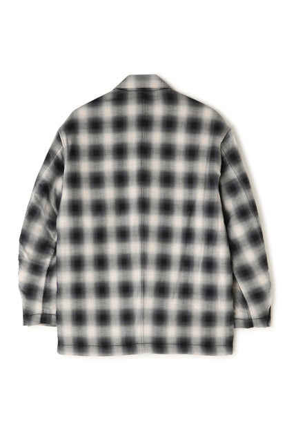 OMBRE CHECK ZIP UP LONG BLOUSON ‐Cotton / Yak‐