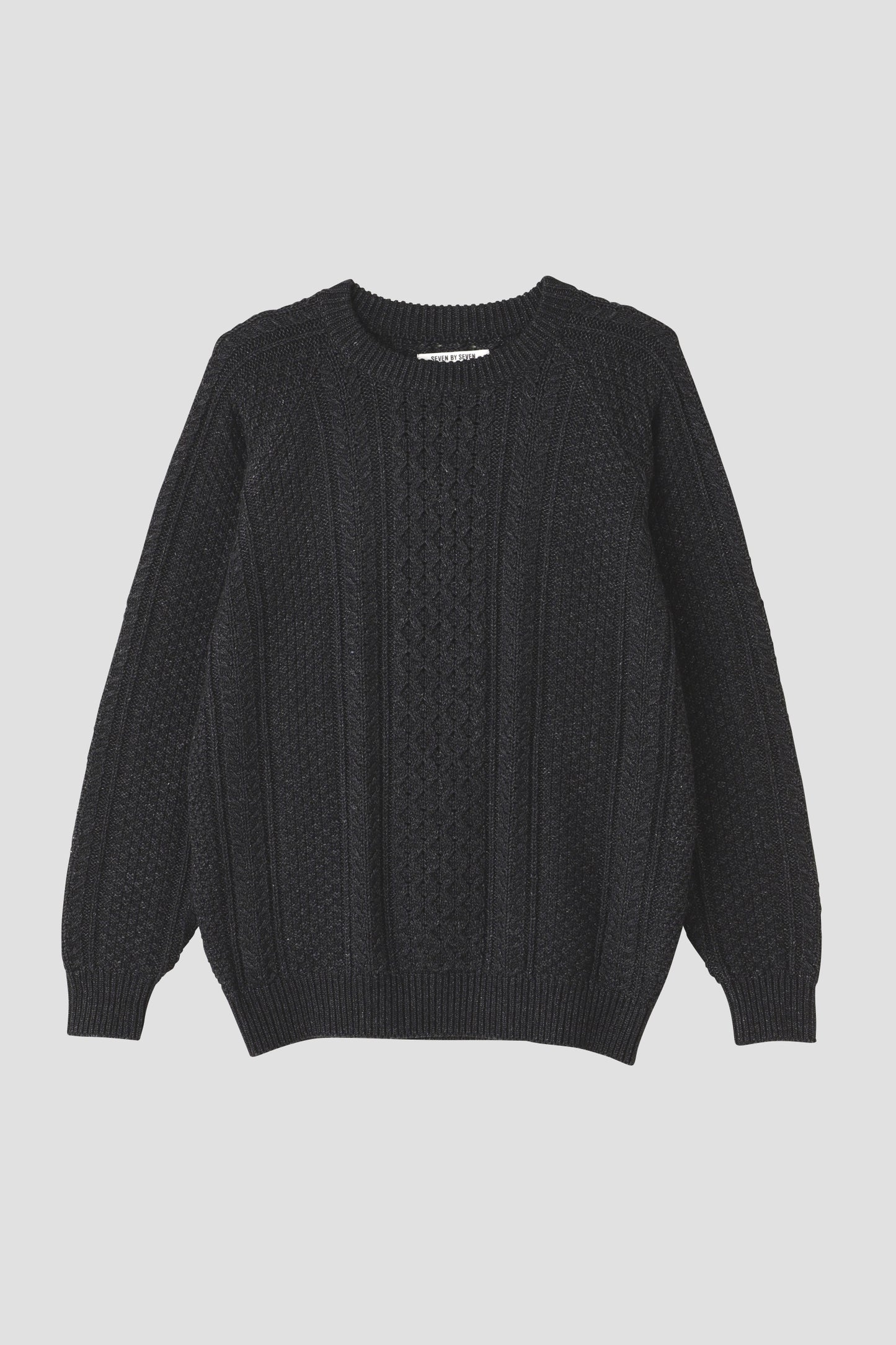 CREW NECK CABLE SWEATER -Indigo yarn-