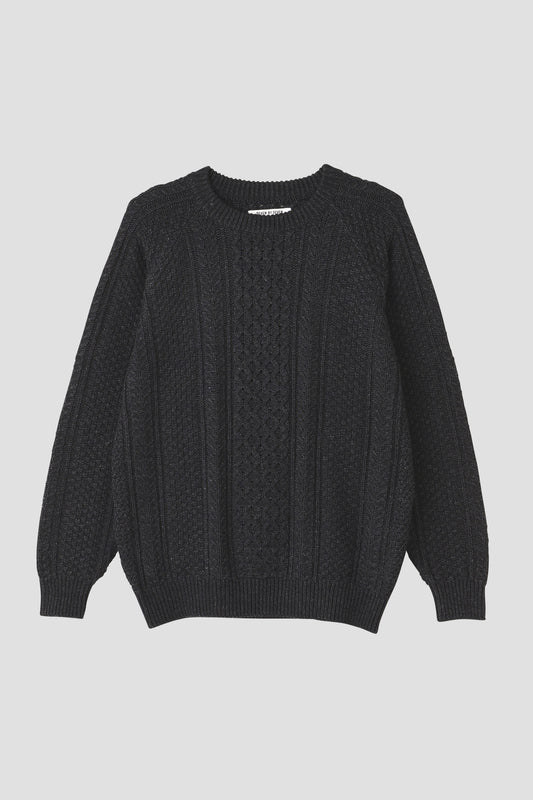 CREW NECK CABLE SWEATER -Indigo yarn-