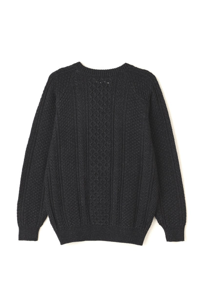 CREW NECK CABLE SWEATER -Indigo yarn-