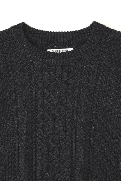 CREW NECK CABLE SWEATER -Indigo yarn-