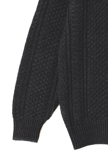 CREW NECK CABLE SWEATER -Indigo yarn-