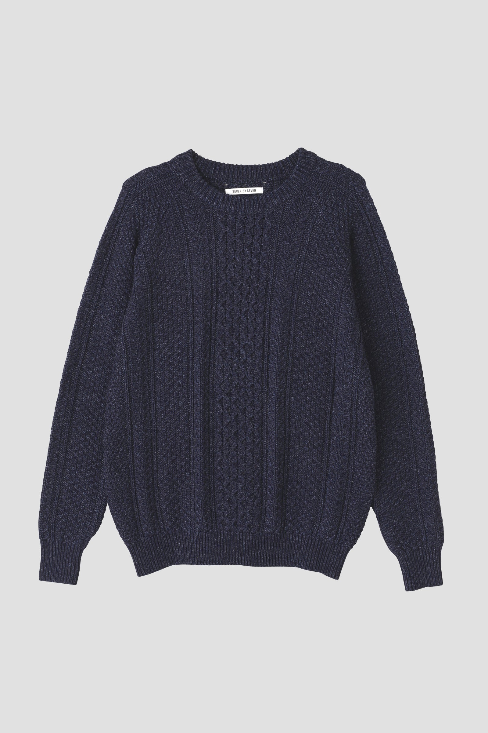 CREW NECK CABLE SWEATER -Indigo yarn- | SEVEN BY SEVEN
