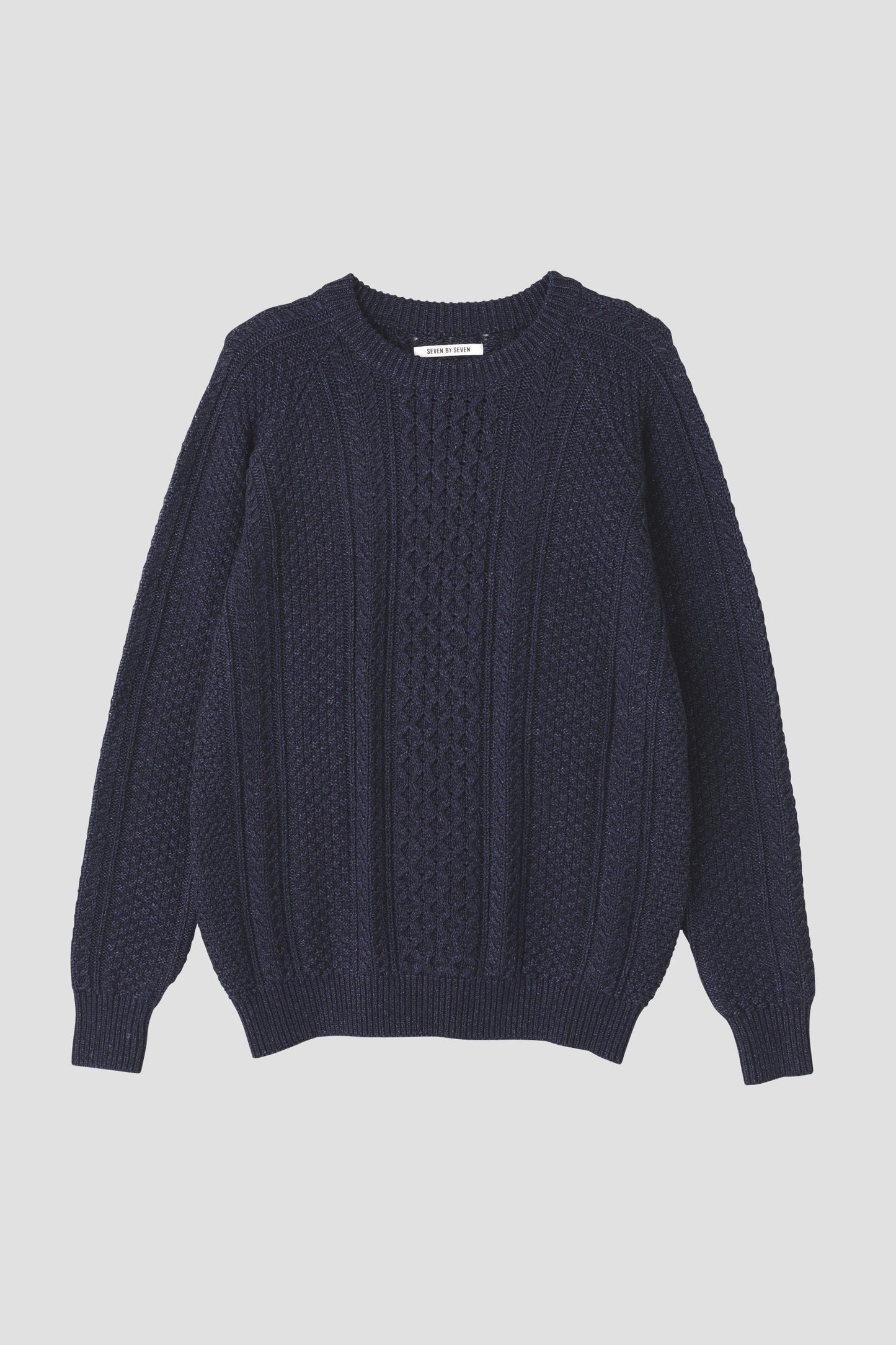 CREW NECK CABLE SWEATER -Indigo yarn-