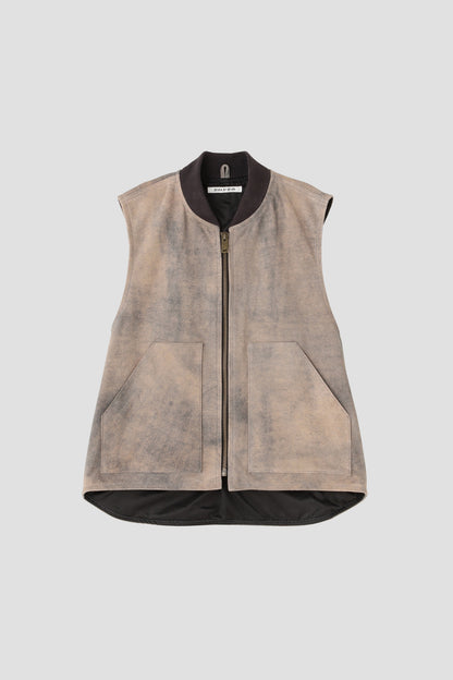 LEATHER WORK VEST - Goat suede Antique finish -